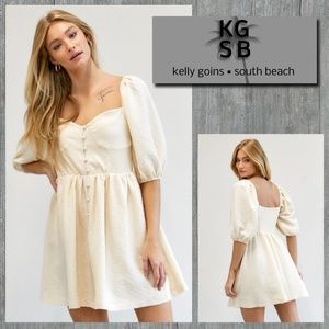 KGSB Collection Puff Sleeve Mini Dress W/Smocked Back Full Skirt Sweetheart Neck